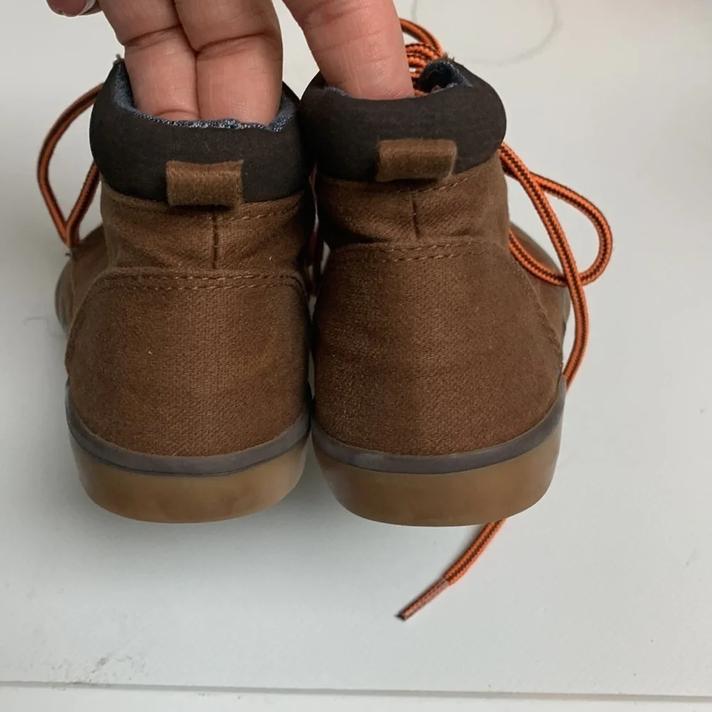 Gymbroee boots mock toe style high tops brown canvas orange laces size 9